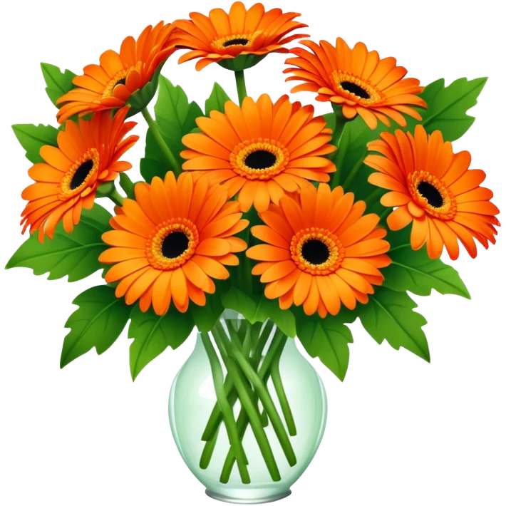 bouquet Vibrant Orange Gerbera Daisy, luxuriant, leaf, bud emoji