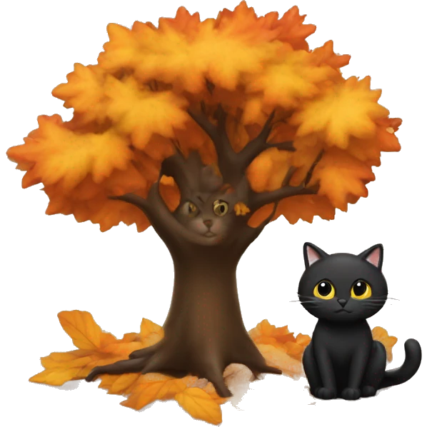 Autumn tree with a black cat emoji