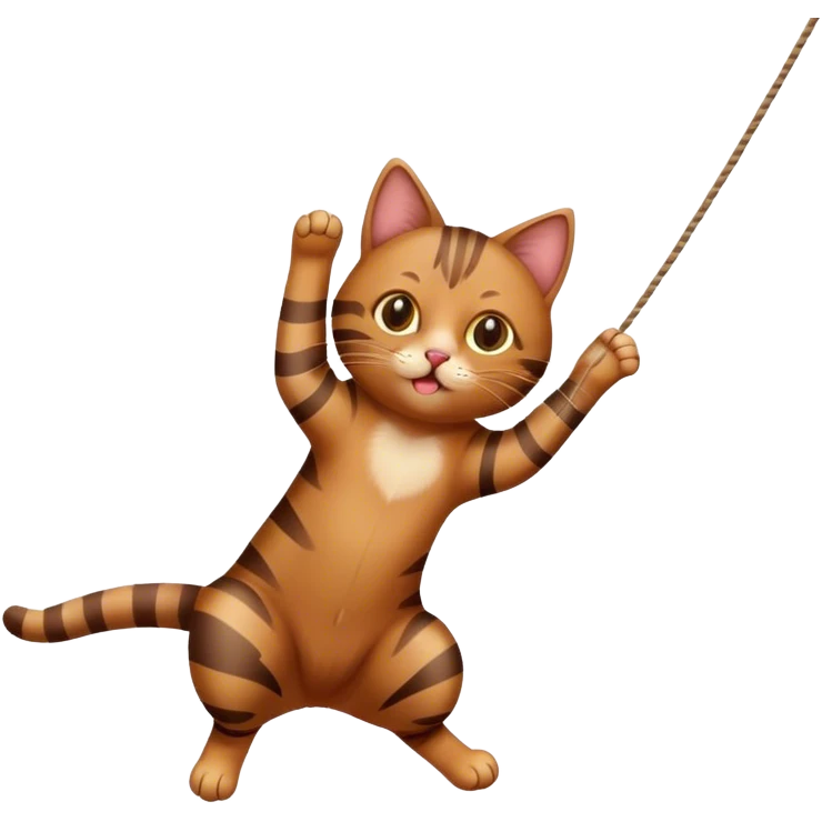 Brown cat playing with a string emoji