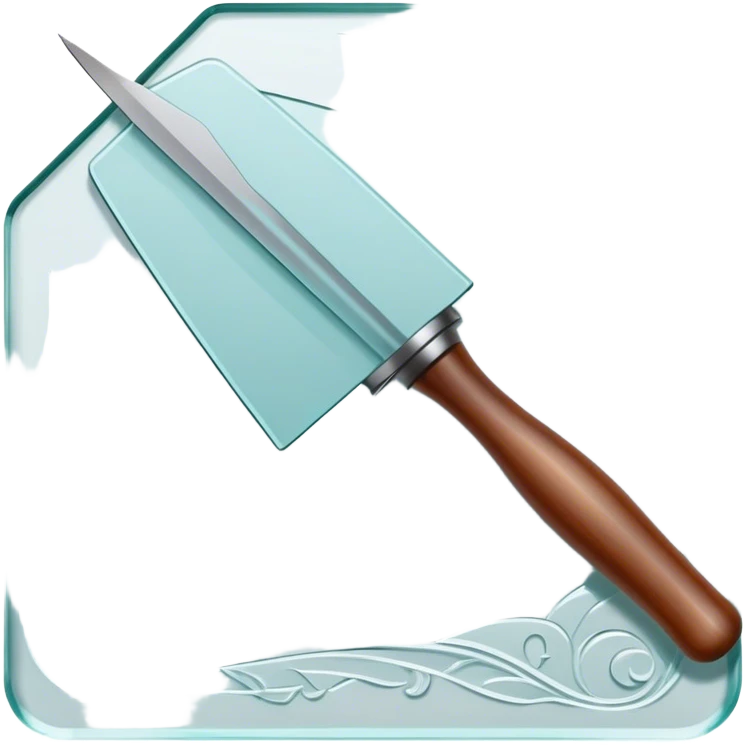 Glass carving icon, piece of glass being etched with carving tools, fine lines and patterns on the glass surface, glass cutter, minimalistic style, clean lines, transparent background. emoji