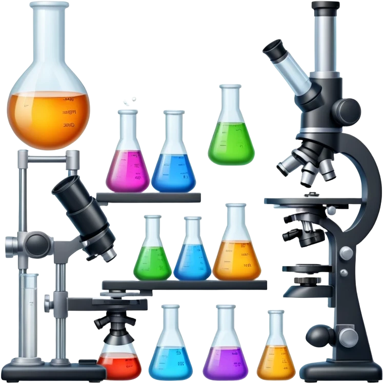 laboratory equipment set with beakers, test tubes, and microscope emoji