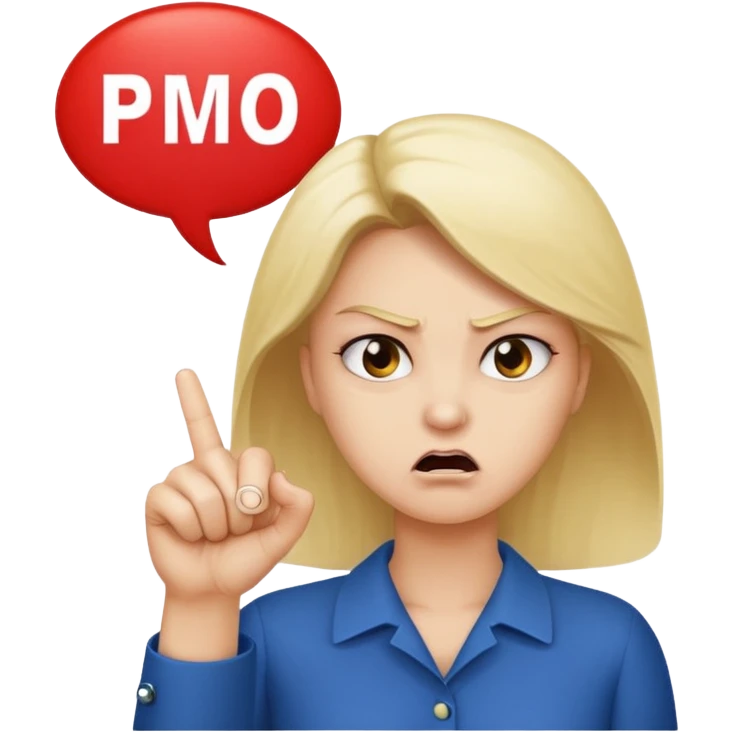 An angry lady with her finger up and the phrase “Don’t PMO” in a speech bubble  emoji