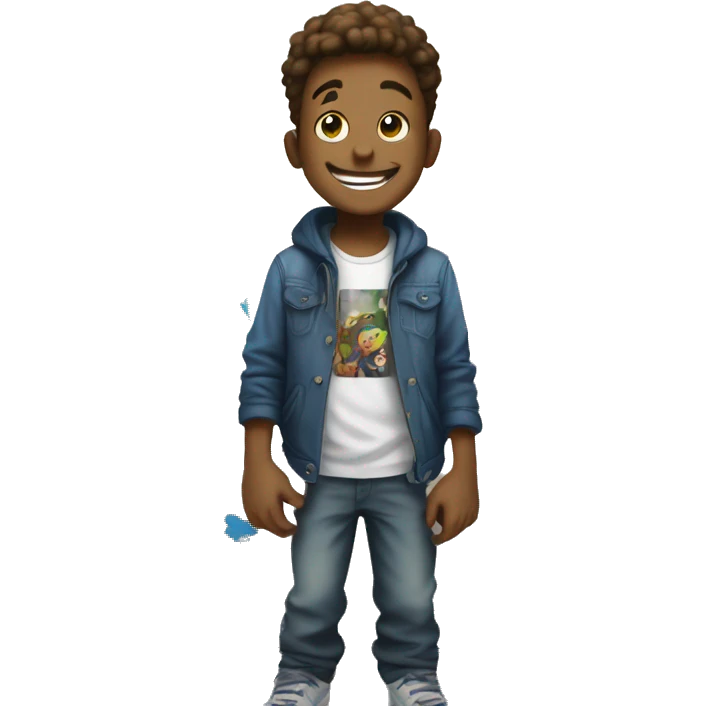 happy boy standing in graffiti, doing a hand plant, samsung style emoji