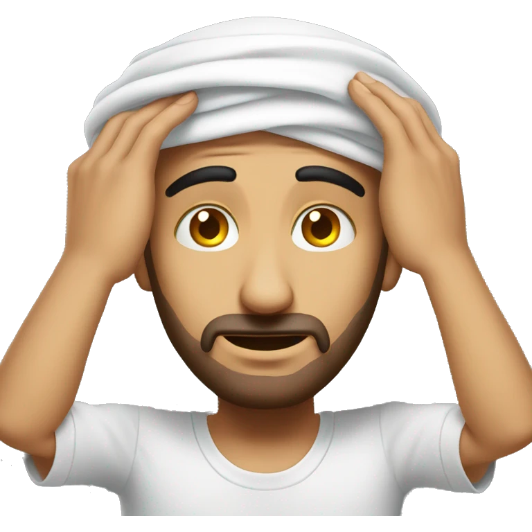 Arab holding his head with his hands photorealistic serious emoji