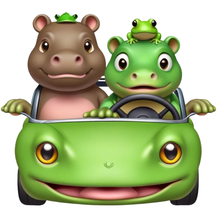 Hippo driver a car with frog on his head emoji
