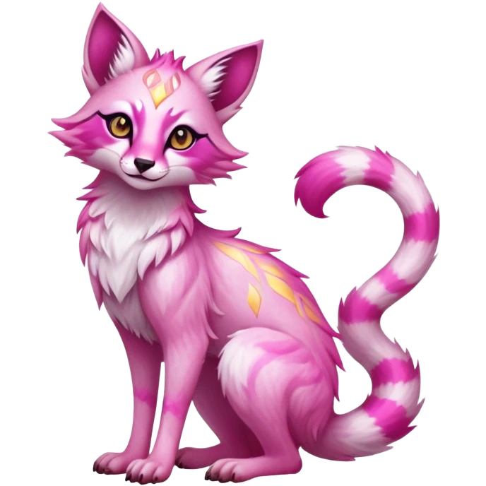 Exotic pastel pink romantic blush light cute lush warm-colored celestial spiritual Fakémon-Fionbri-Vernid-Sergal-Genet-creature with magenta markings and yellow sparkly shiny shine aura (full body) emoji