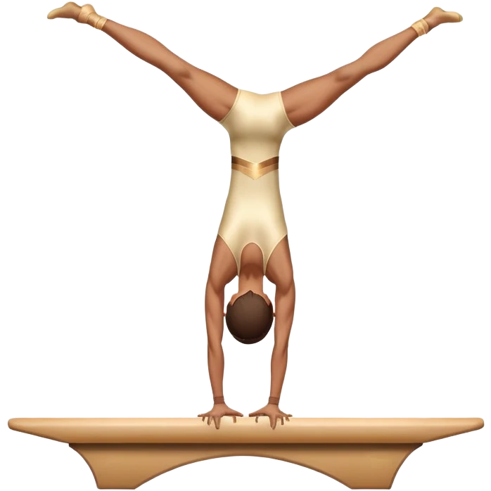 An artistic emoji of a professional sports acrobat performing a stunning balance pose on a narrow beam. The acrobat showcases perfect control, flexibility, and strength, executing an elegant handstand. The background features a bright gymnastics arena with spotlights. emoji