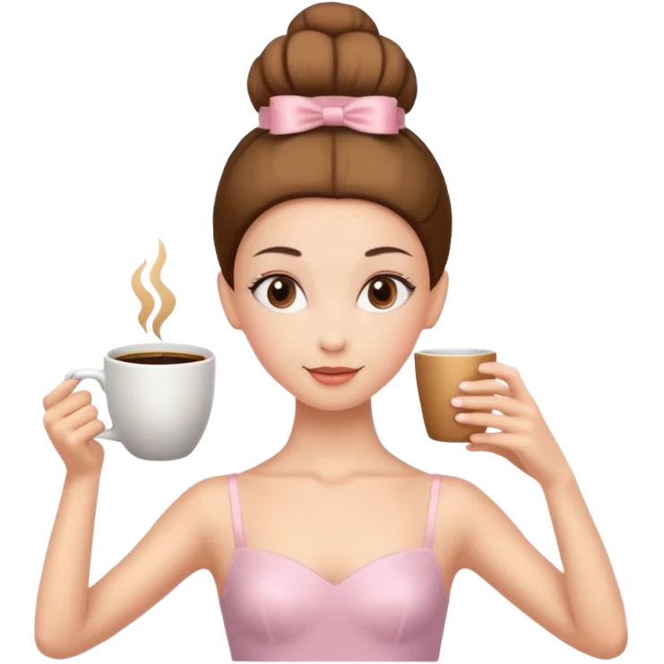 Taza de café en la parte de la cabeza y cuerpo de una vailarina emoji