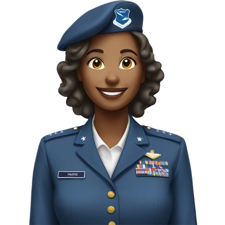 smiling woman portrait on white saluting in Air Force uniform emoji