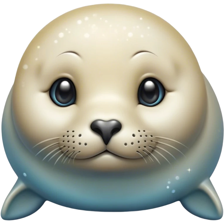 Cinematic Cute Seal Portrait Emoji, Head tilted playfully and inquisitively, featuring a charming, plump form with a sleek, shiny body and round, sparkling eyes full of gentle wonder, accented by a subtly contoured head, Simplified yet irresistibly adorable features, highly detailed, glowing with a warm, friendly oceanic glow, high shine, affectionate and lively, stylized with a touch of whimsical seaside charm, soft glowing outline, capturing the essence of a mischievous yet loving seal that seems as if it could pop out of the screen into your arms! emoji