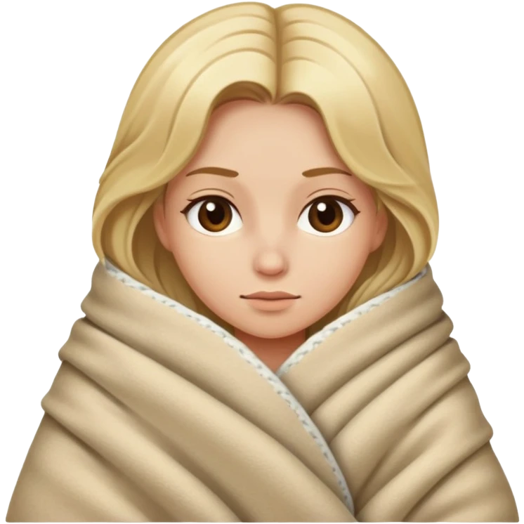 Dirty blonde woman with blanket wrapped around her cozy emoji