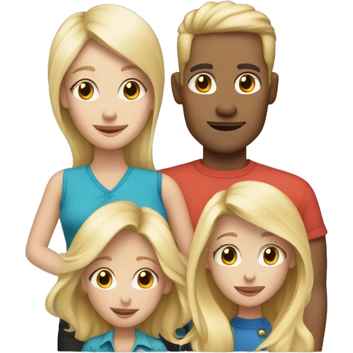 family of four with 2 blonde hair girl blonde mom blonde dad and black and white dog  emoji