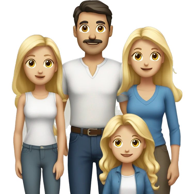 5 person European Family together consisting of 1 man with dark hair, one mother with light brown and 3 girls, with blonde hair emoji