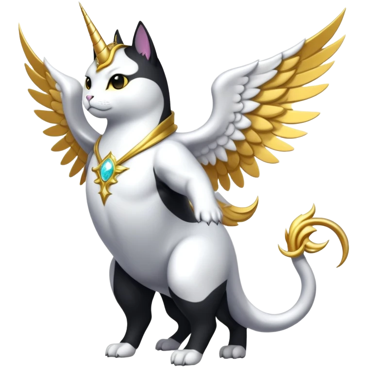 Transcendent celestial infinity cosmic galactic energy Mega neon unicorn dragon hydra hyper rare golden penguin Golden Divine god angel Omni Black and white Super muscular Buff sigma Gigachad cat full body tuxedo colored  emoji