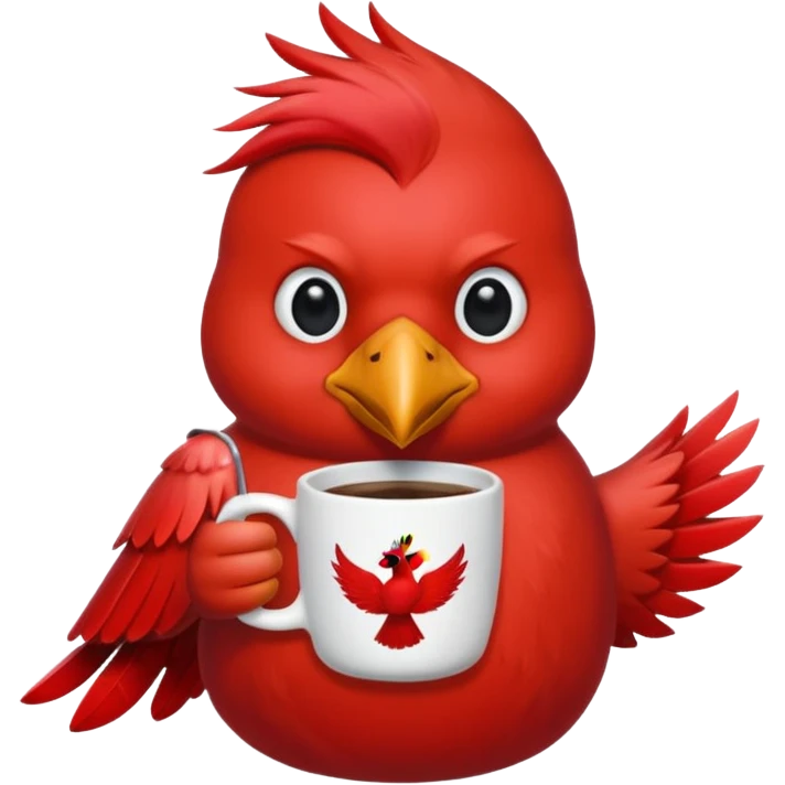 cardinal bird with a cup of coffee emoji