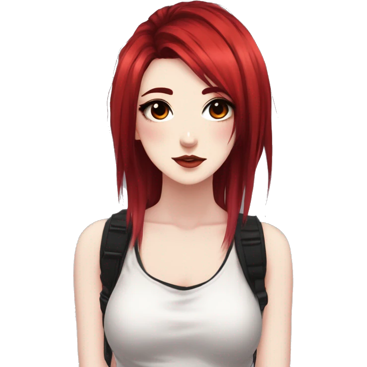 Gorgeous anime style lady with blushing face aesthetic and pretty edgy black red punk hair with hair garment trending style emoji