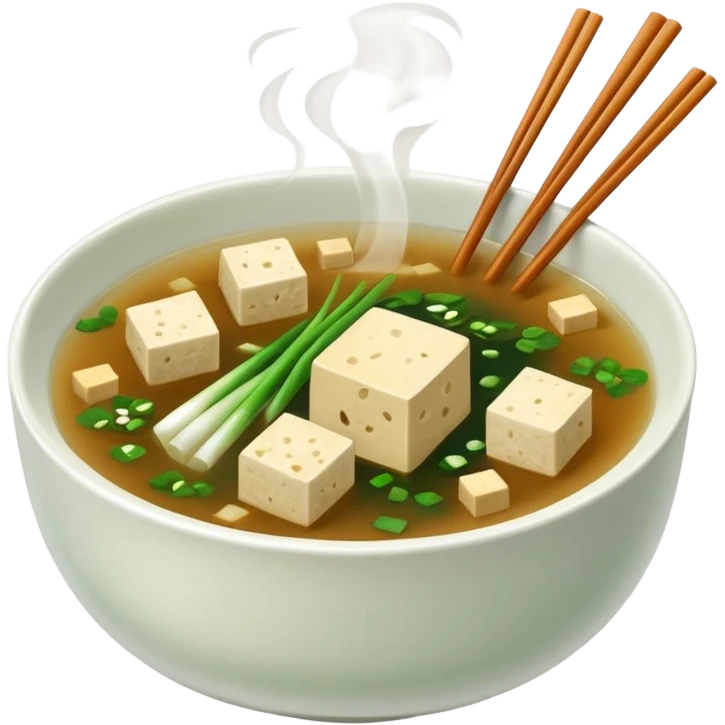 traditional minimalistic japanese miso soup with wakame, spring onion and tofu but no other toppings emoji