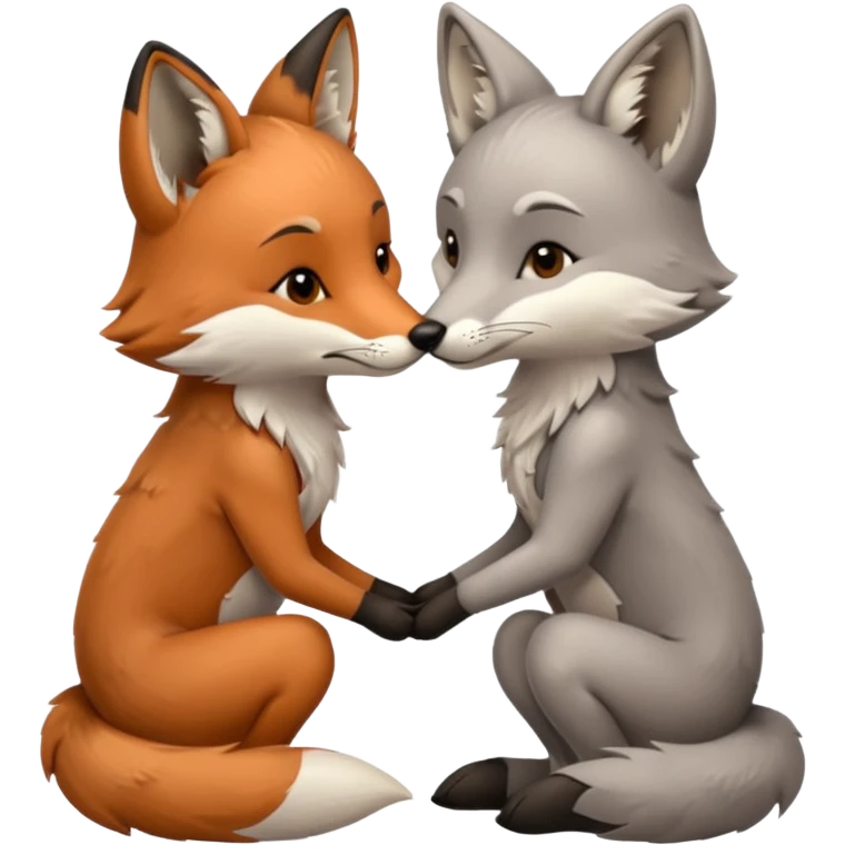 Fox and wolf kissing emoji