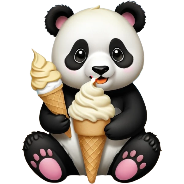 Panda eating ice cream on the beach emoji