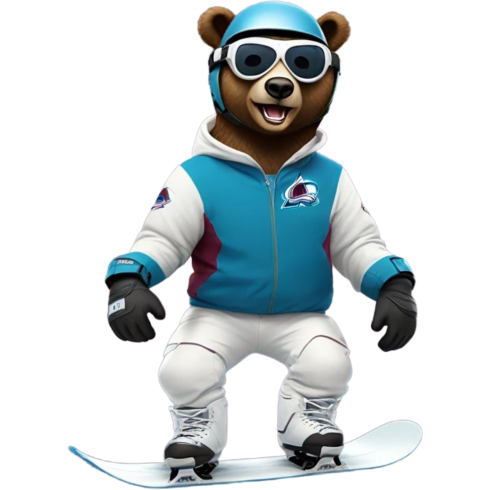 snowboarding bear with helmet and goggles in colorado avalanche jersey cool trick emoji