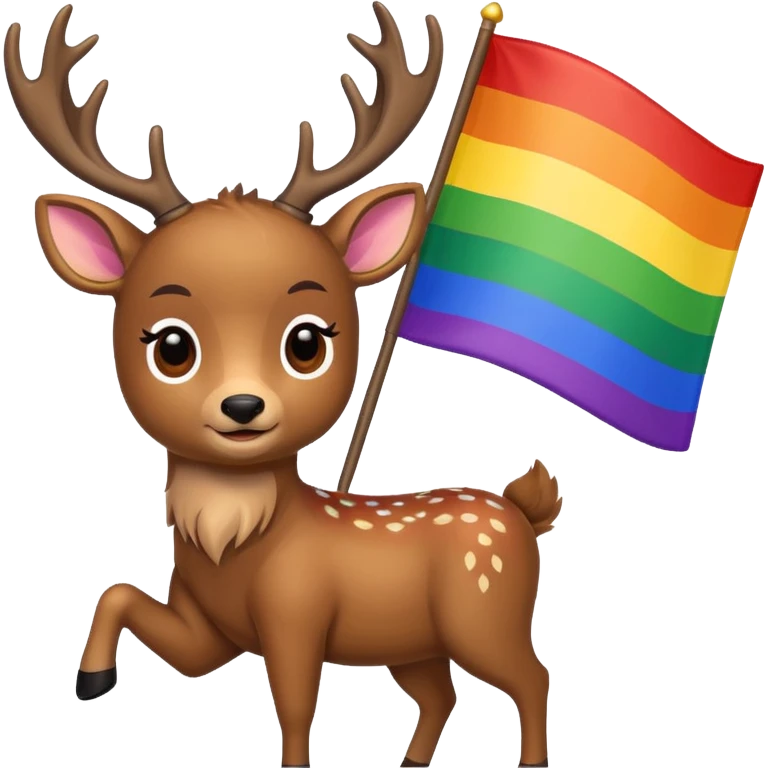 Deer waving pride flag emoji