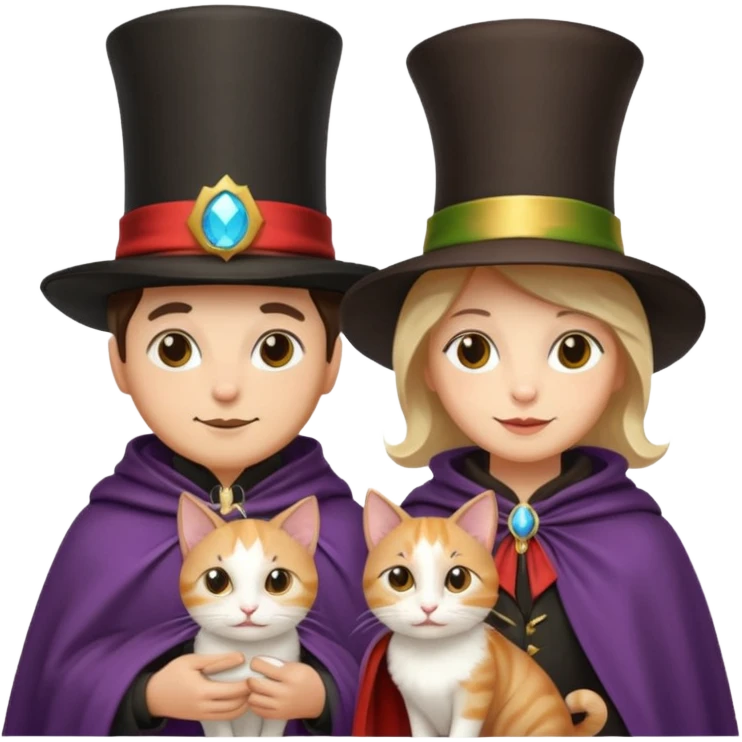 magician couple and their pet cat emoji