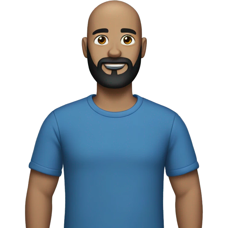 bald man with black beard and tipping hand in blue tshirt emoji