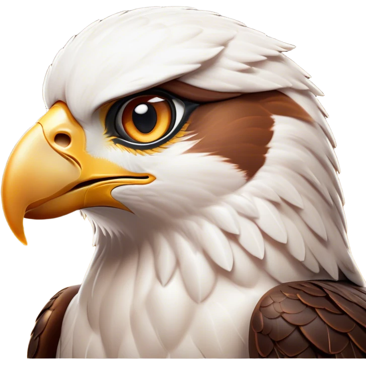 Cinematic Noble Falcon Portrait Emoji, Poised and majestic, with a streamlined, muscular build, a sharply hooked beak, and intense, piercing eyes that exude focus and speed, Simplified yet sharp and sophisticated features, highly detailed, glowing with a soft, amber radiance, high shine, intelligent and commanding, stylized with an air of aerial authority, focused and swift, soft glowing outline, capturing the essence of a watchful and confident falcon that appears ready to soar out of the screen with effortless power! emoji