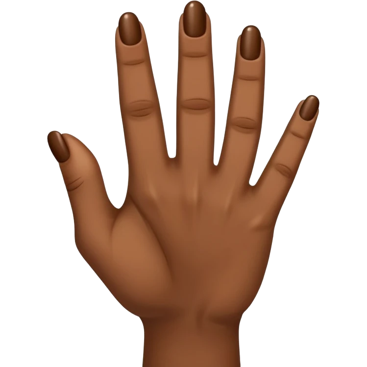 brown skin hand with 5 fingers, middle finger crossed over ring finger forming a double-u shape emoji