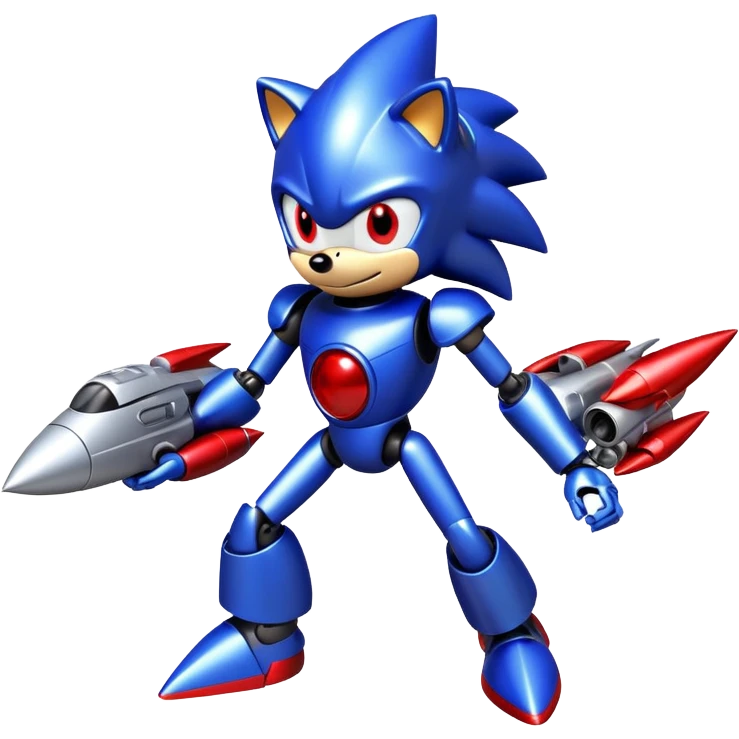 Metal Sonic robot hedgehog with red eyes, metallic blue body, and jet boosters emoji