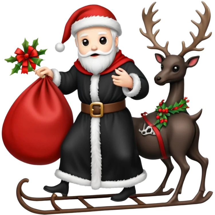 the Grim reaper dressed as Santa.... What gifts would be in his Sleigh.... What would his Sleigh likely look like.... Would the reindeer be skeletons, or ordinary reindeer emoji