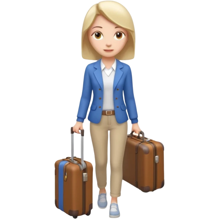woman carrying a suitcase portrait, head and shoulders only, suitcase handle visible near shoulder, casual travel outfit, confident expression, travel vibe, 3D cartoon style, mobile game icon style, clean background, no text, no watermark emoji
