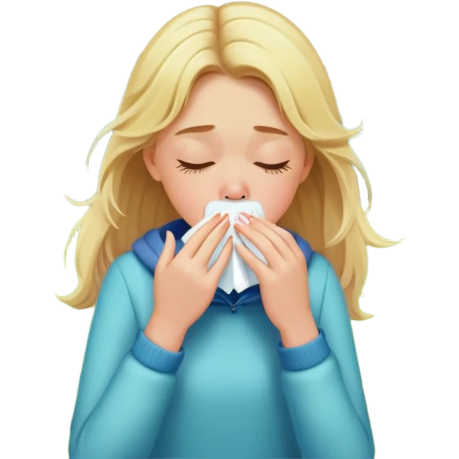 blonde teen girl sneezing outside in spring terrain emoji