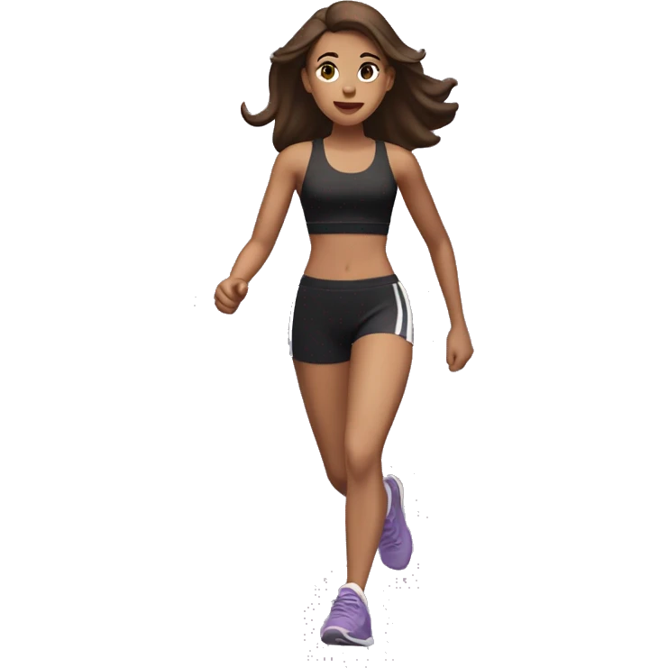 Running slim girl, white skin, brown hair, black sports bra, black shorts, lilac trainers emoji