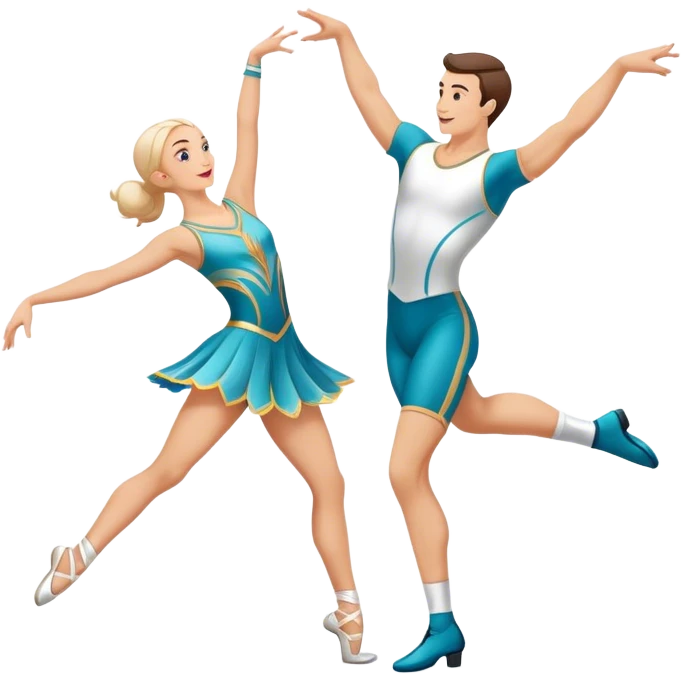 Icon for Sports Dance: a white men and women in competitive attire performing a synchronized dance with acrobatic moves, dance shoes, a rhythmic floor, and a competition backdrop. The icon should capture athleticism, technique, and acrobatic precision. Transparent background. emoji