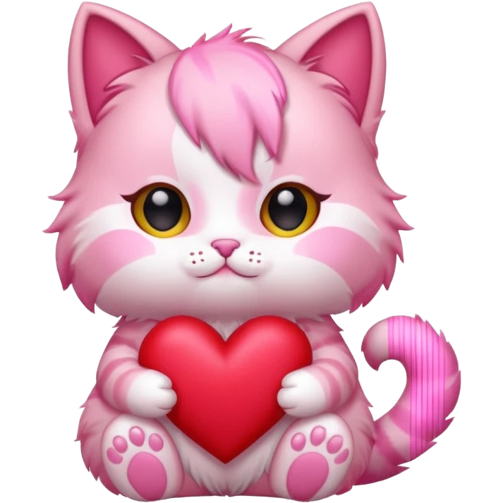 chibi anime pink cat holding a big heart emoji