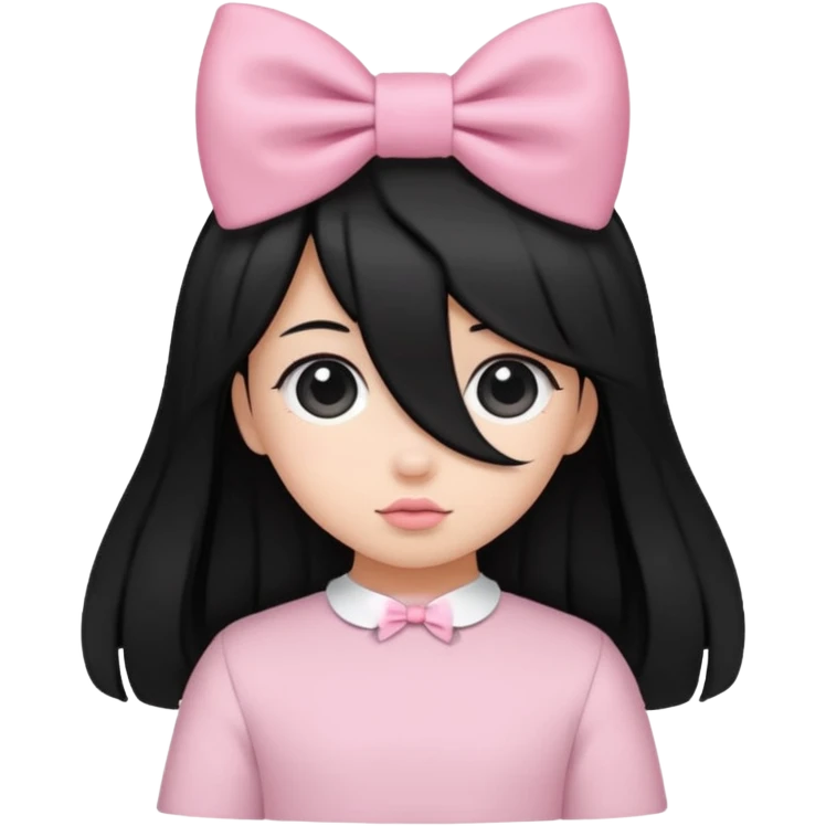 Black open hair from behind with baby pink bow emoji