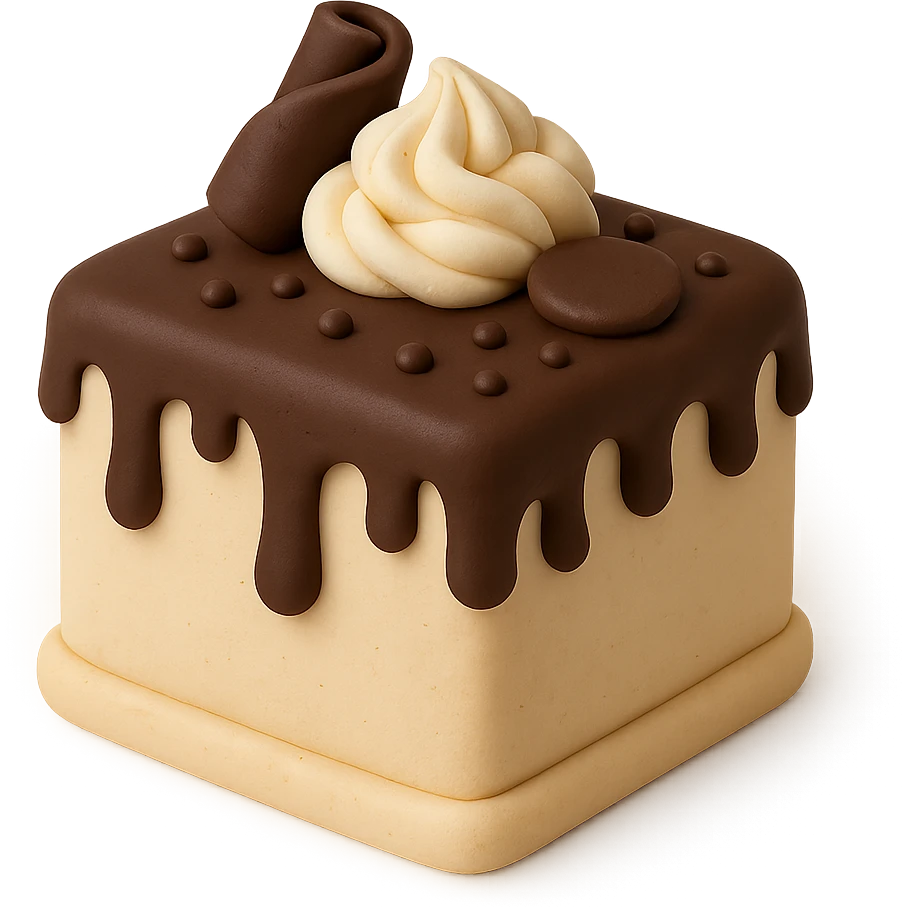 square fondant cake with chocolate drizzle emoji