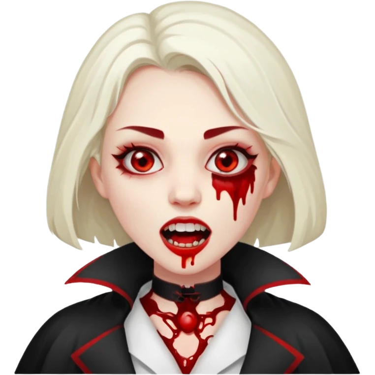 Women Vampire with white coat dress and eyes should be red with blood & opened mouth and teeth emoji