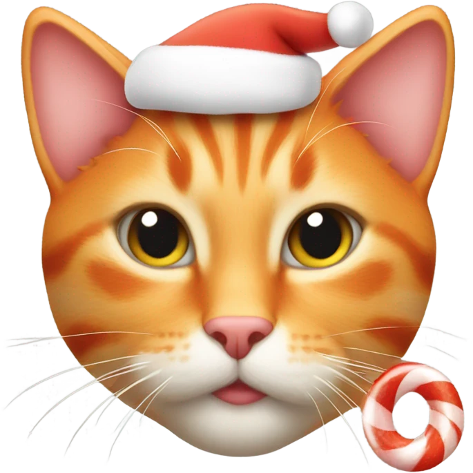 Christmas Orange cat with a candy cane emoji
