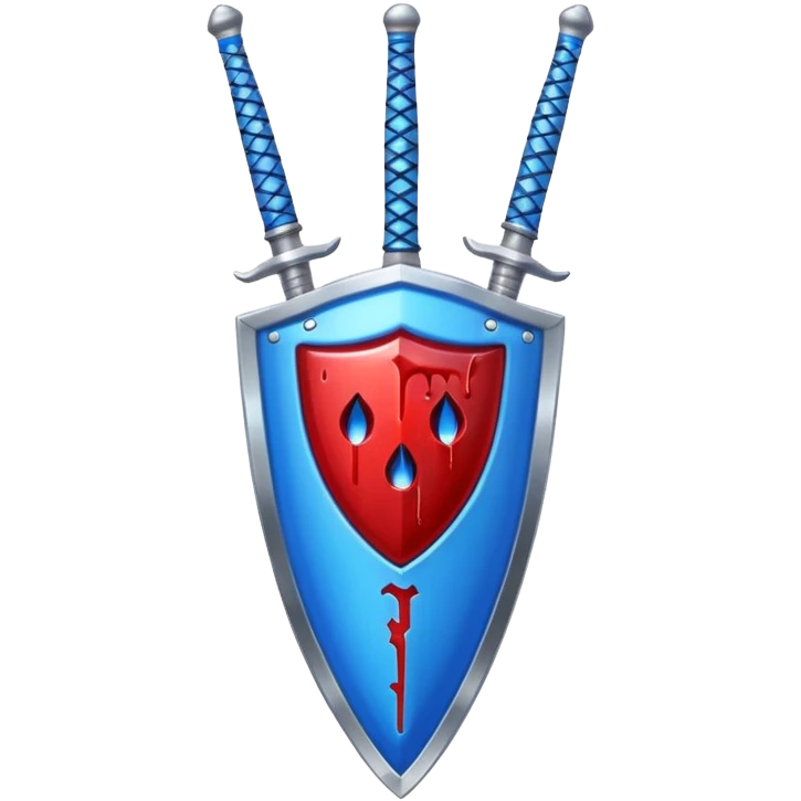 Make the blue even brighter on the shiny heater shield, keep the vertical sword and blood effect, in apple emoji style. emoji