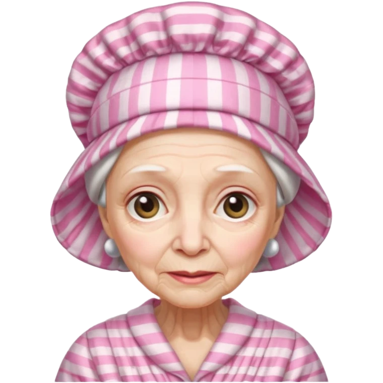 sick old woman with pink striped night gown, pink night bonnet on her head emoji