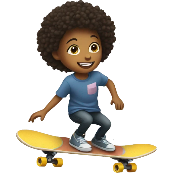 A young person on a skateboard is pushed by another emoji