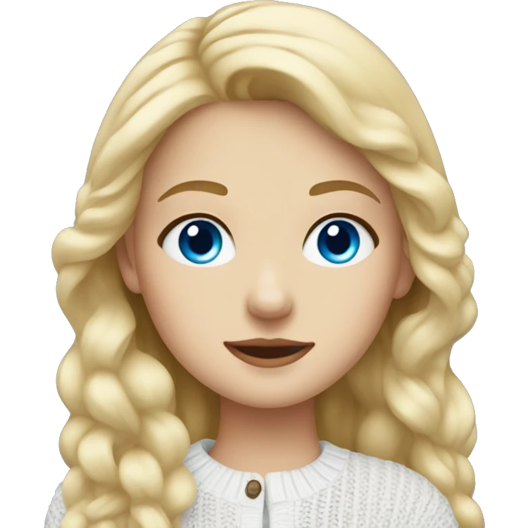 blonde girl with blue eyes wearing white knitted cardigan  emoji