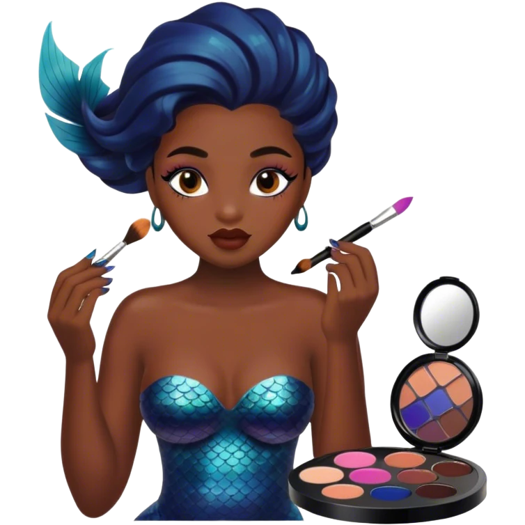 A black mermaid doing makeup emoji