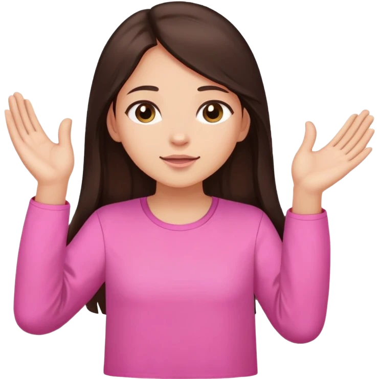 Girl long dark brown hair light medium skin worship God hands lifted  pink shirt emoji