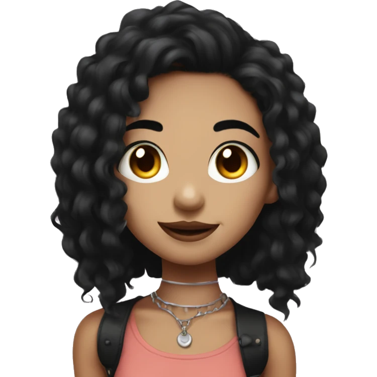 Girl with black hair with a septum piercing and vertical labret piercing with eyeliner smiling emoji