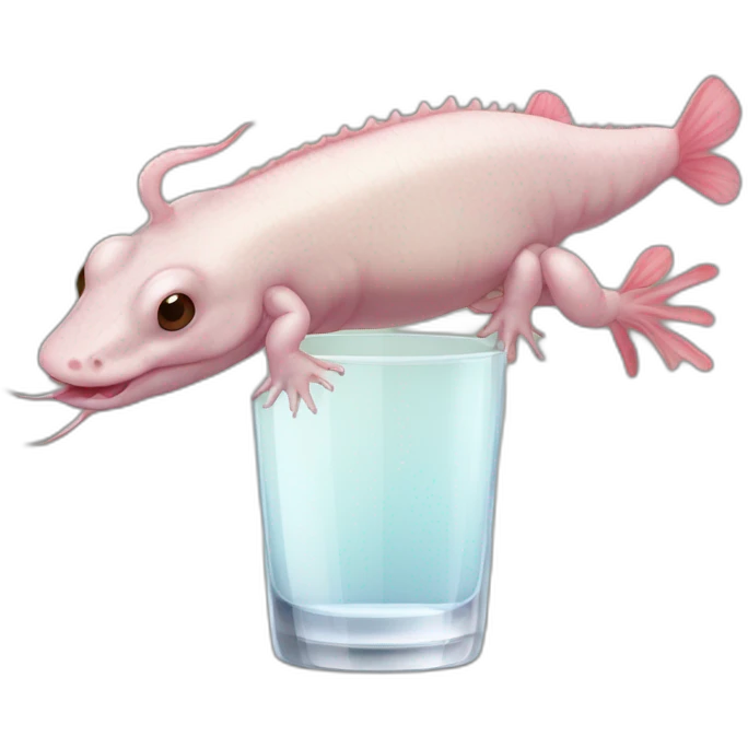 Un axolotl qui est entrain de boire de la vodka dans un verre à pied emoji