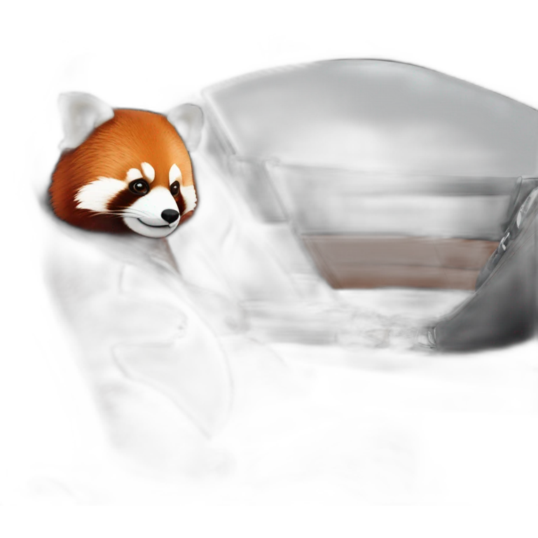 Red panda sitting in driver’s seat of a black Aston Martin emoji