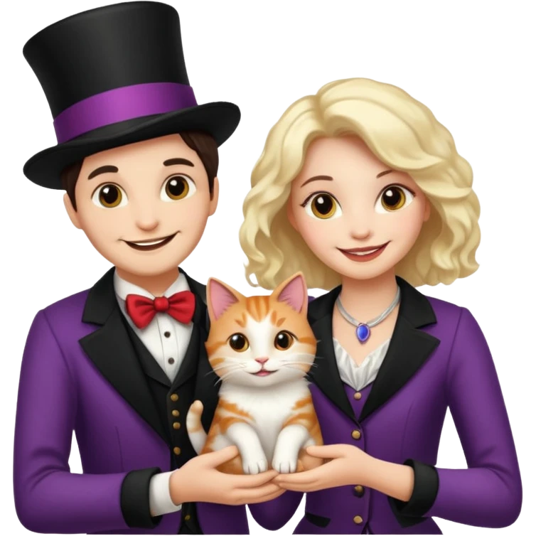 magician couple and their pet cat emoji